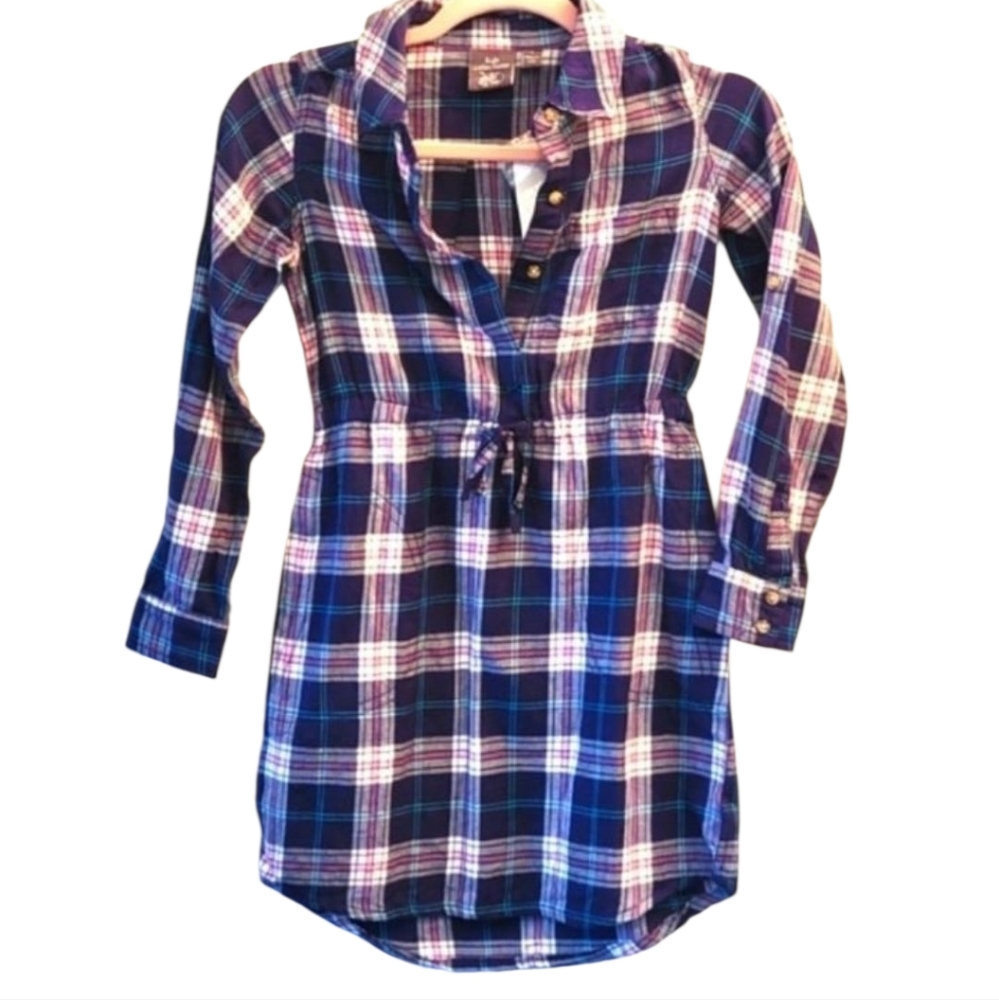 NWT Bass Pro Shops Blue Pink Plaid Kids Casual Dress Size 8